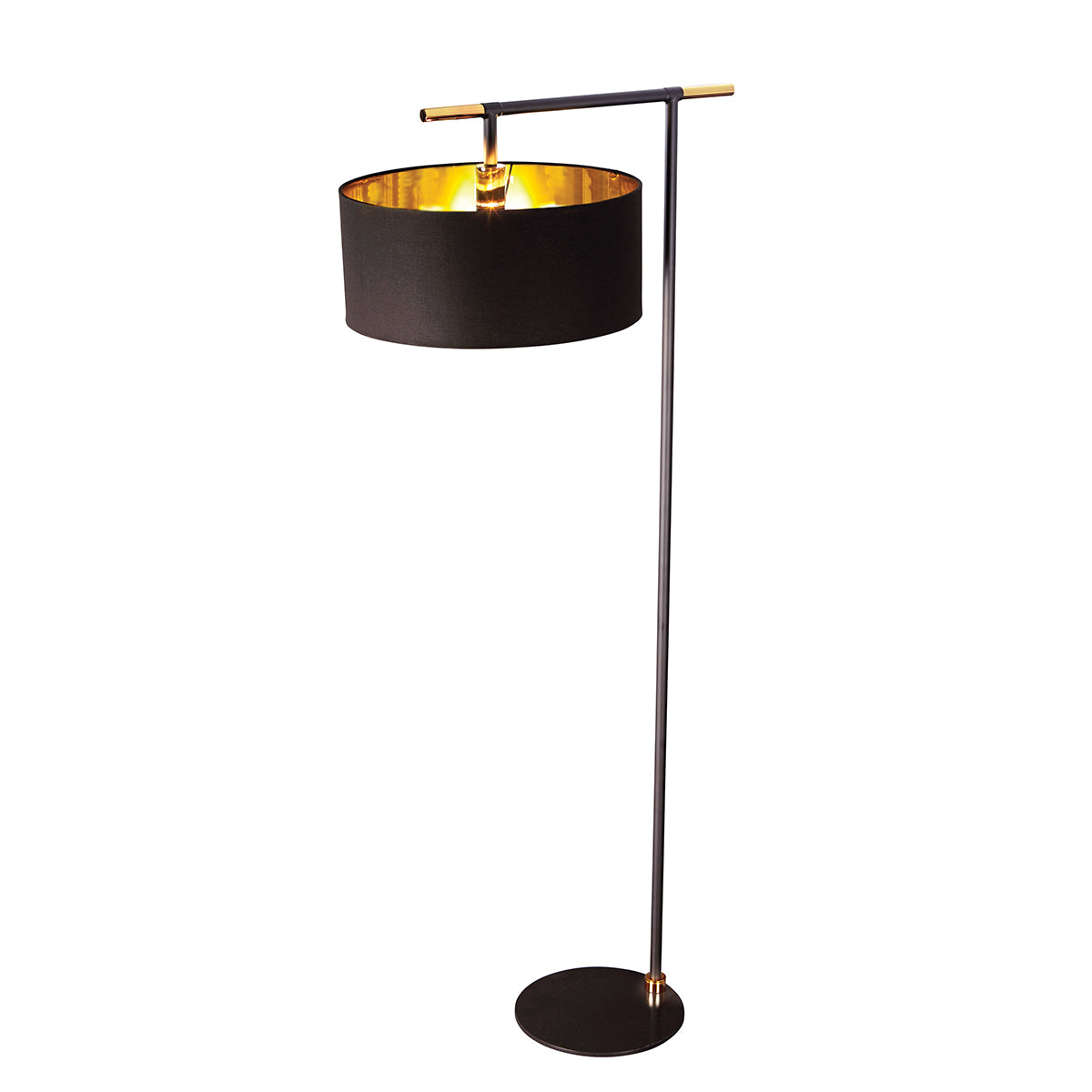 Elstead Balance 1 Light Floor Lamp in Black with Polished Brass with Black Shade