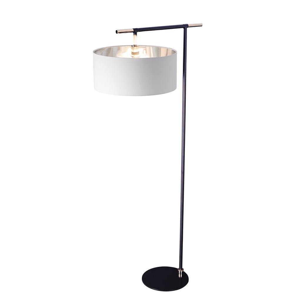 Elstead Balance 1 Light Floor Lamp in Black with Polished Nickel with White Shade