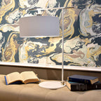 Elstead Balance Table Lamp in Polished Nickel with White Shade