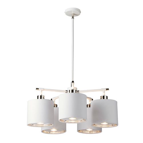 Elstead Balance 5 Light Pendant Light in White and Polished Nickel with White Shade