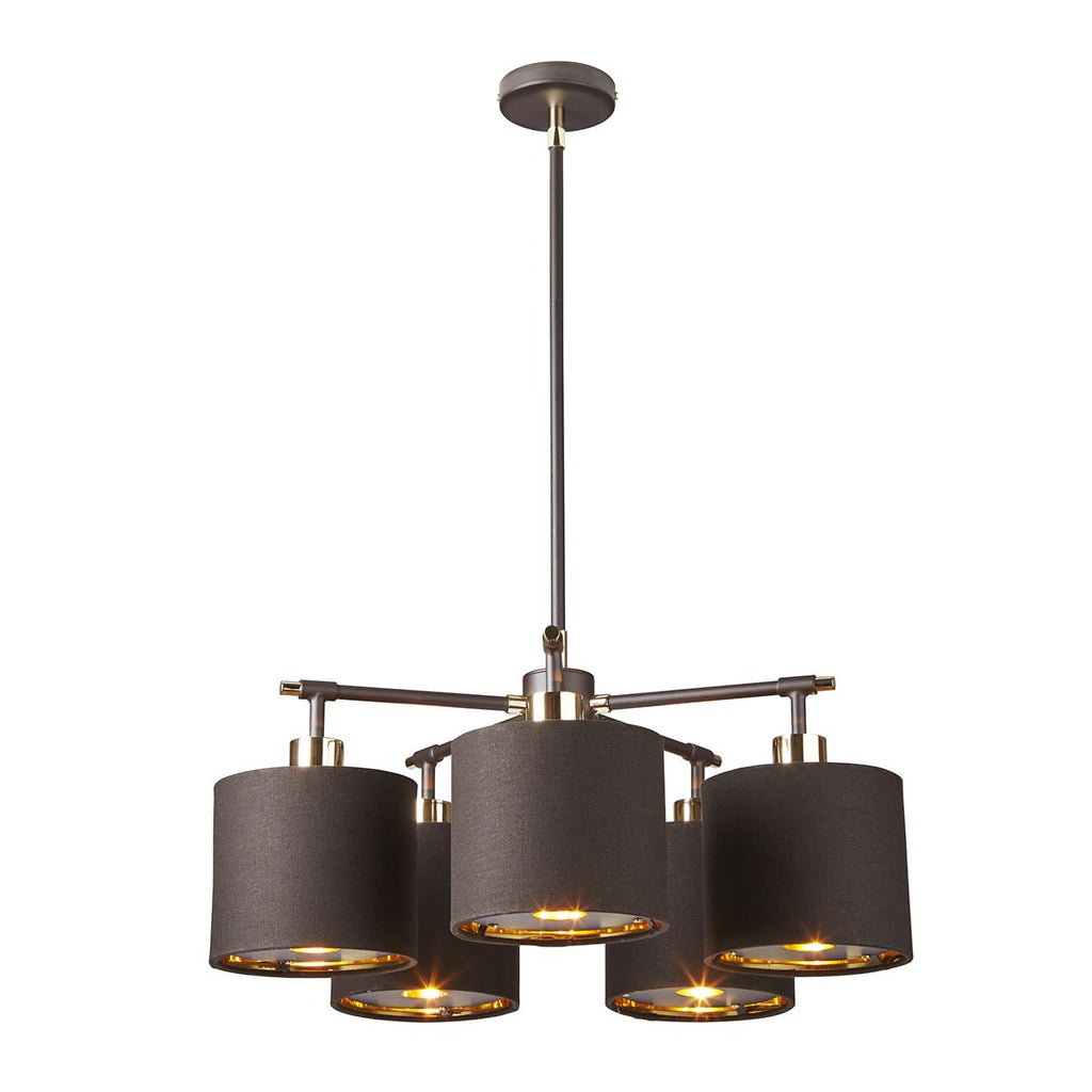 Elstead Balance 5 Light Chandelier in Brown and Polished Brass with Brown Shade
