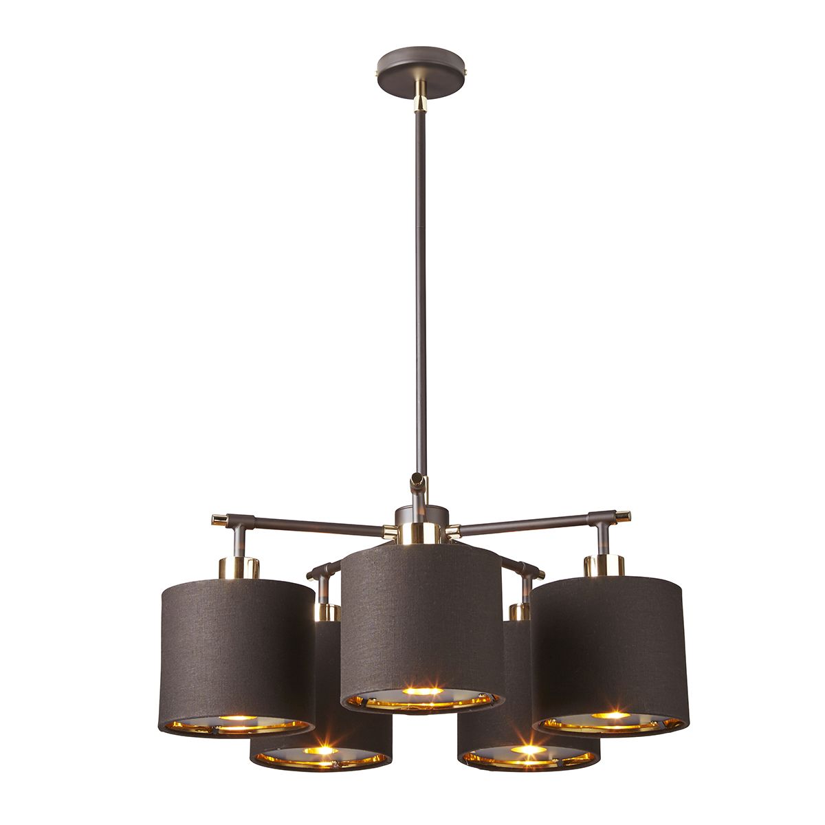 Elstead Balance 5 Light Chandelier in Brown and Polished Brass with Brown Shade