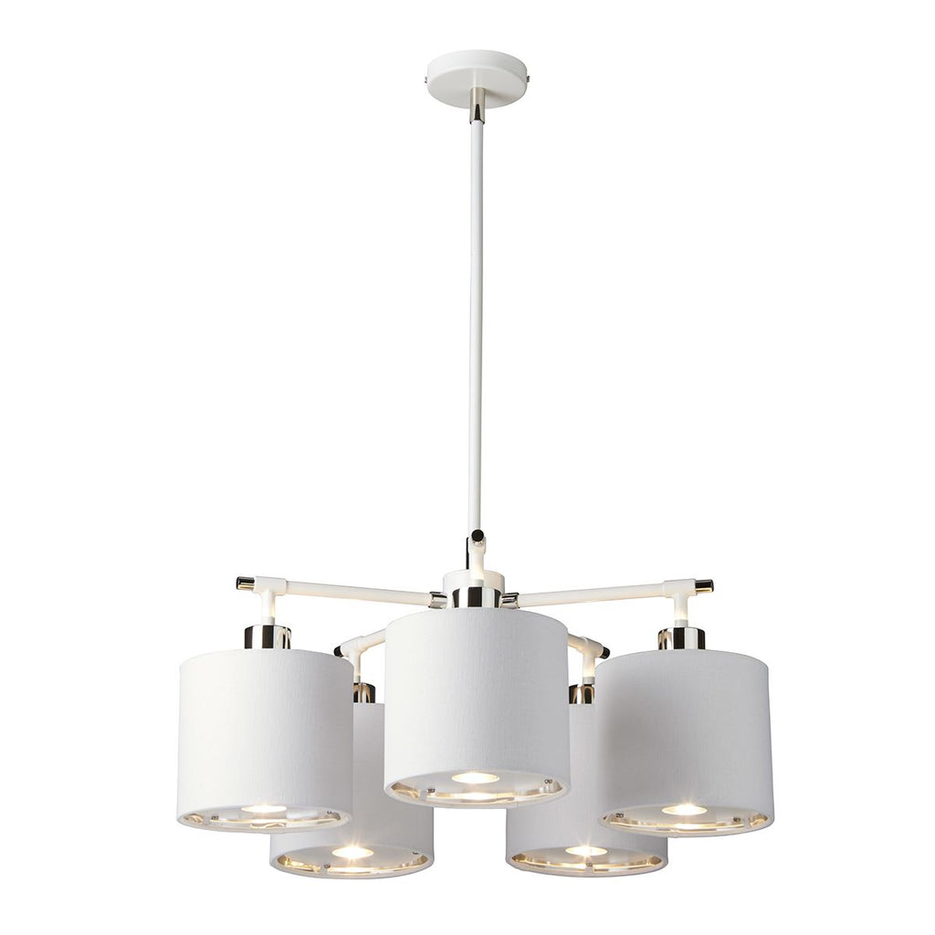 Elstead Balance 5 Light Pendant Light in White and Polished Nickel with White Shade