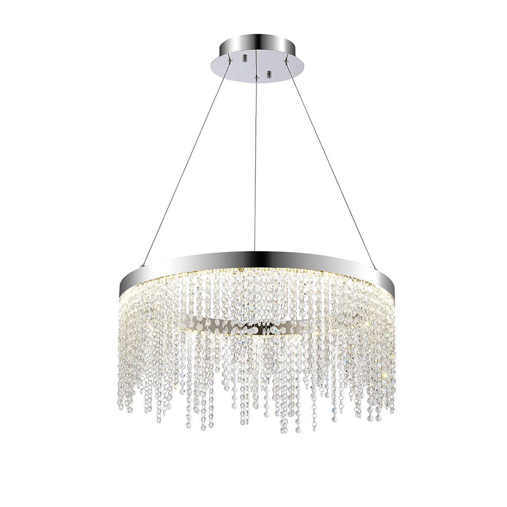 Diyas Bano Round Pendant Light in Polished Chrome with Crystal