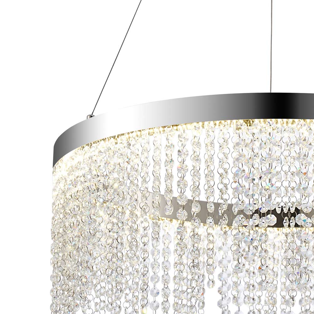 Diyas Bano Round Pendant Light in Polished Chrome with Crystal