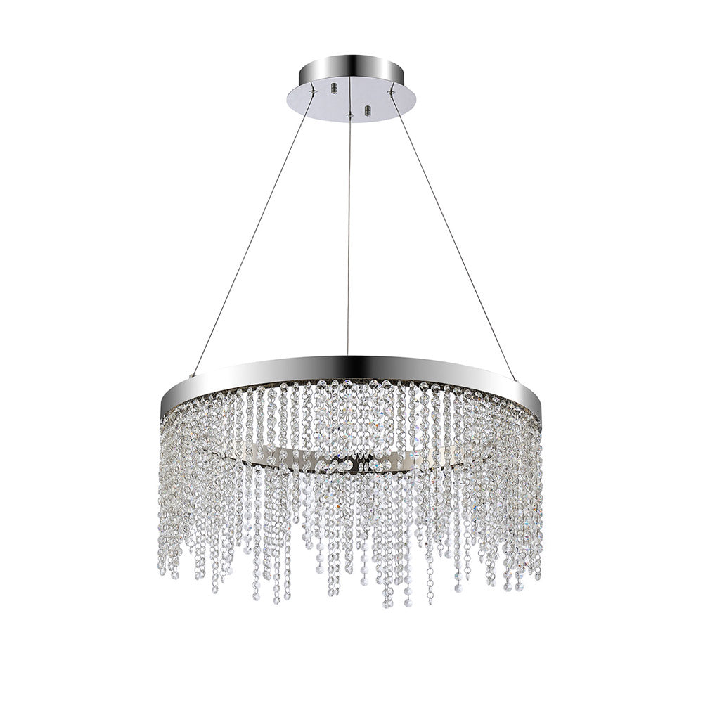 Diyas Bano Round Pendant Light in Polished Chrome with Crystal
