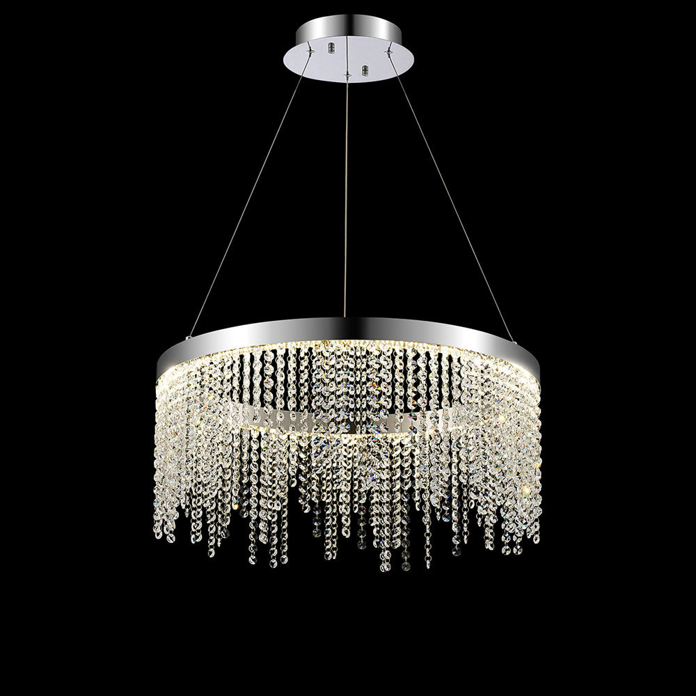 Diyas Bano Round Pendant Light in Polished Chrome with Crystal