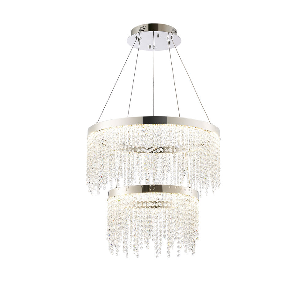 Diyas Bano 2 Tier Round Pendant Light in Polished Chrome with Crystal