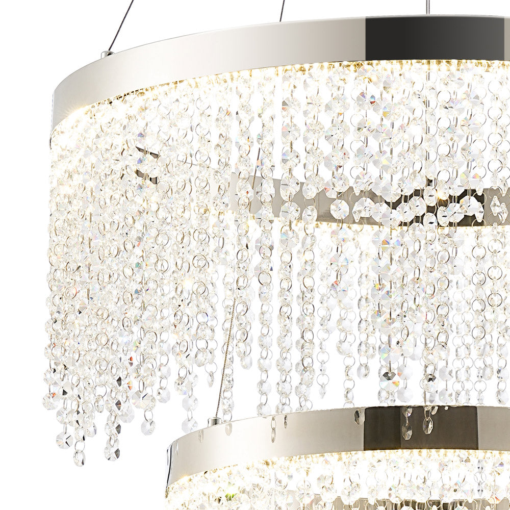 Diyas Bano 2 Tier Round Pendant Light in Polished Chrome with Crystal