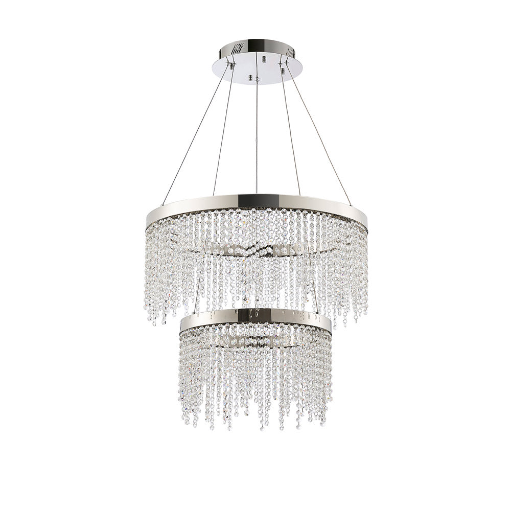Diyas Bano 2 Tier Round Pendant Light in Polished Chrome with Crystal