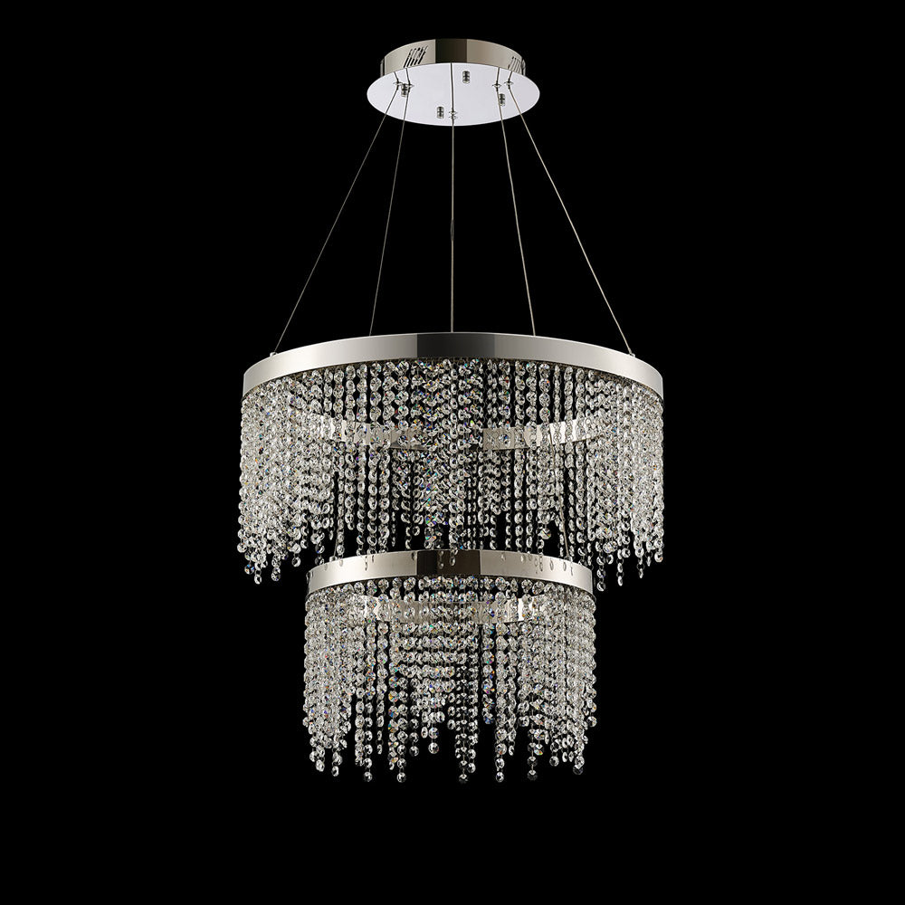 Diyas Bano 2 Tier Round Pendant Light in Polished Chrome with Crystal