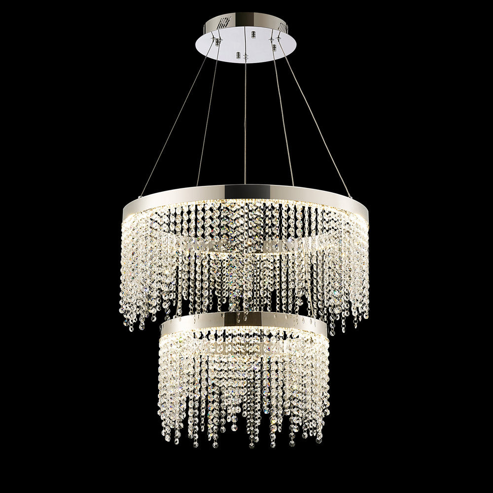 Diyas Bano 2 Tier Round Pendant Light in Polished Chrome with Crystal