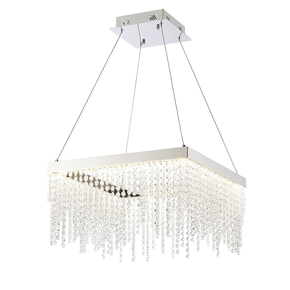 Diyas Bano Square Pendant Light in Polished Chrome with Crystal