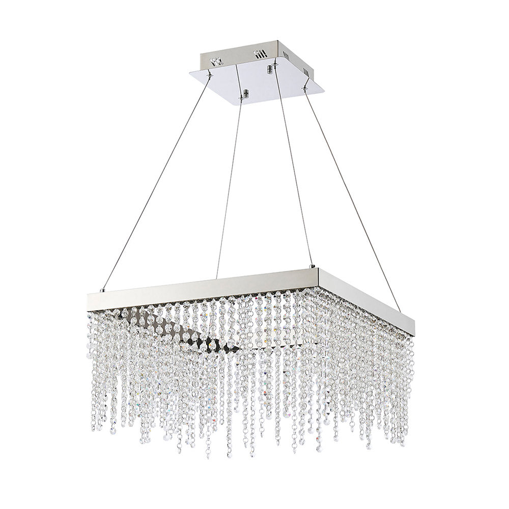 Diyas Bano Square Pendant Light in Polished Chrome with Crystal