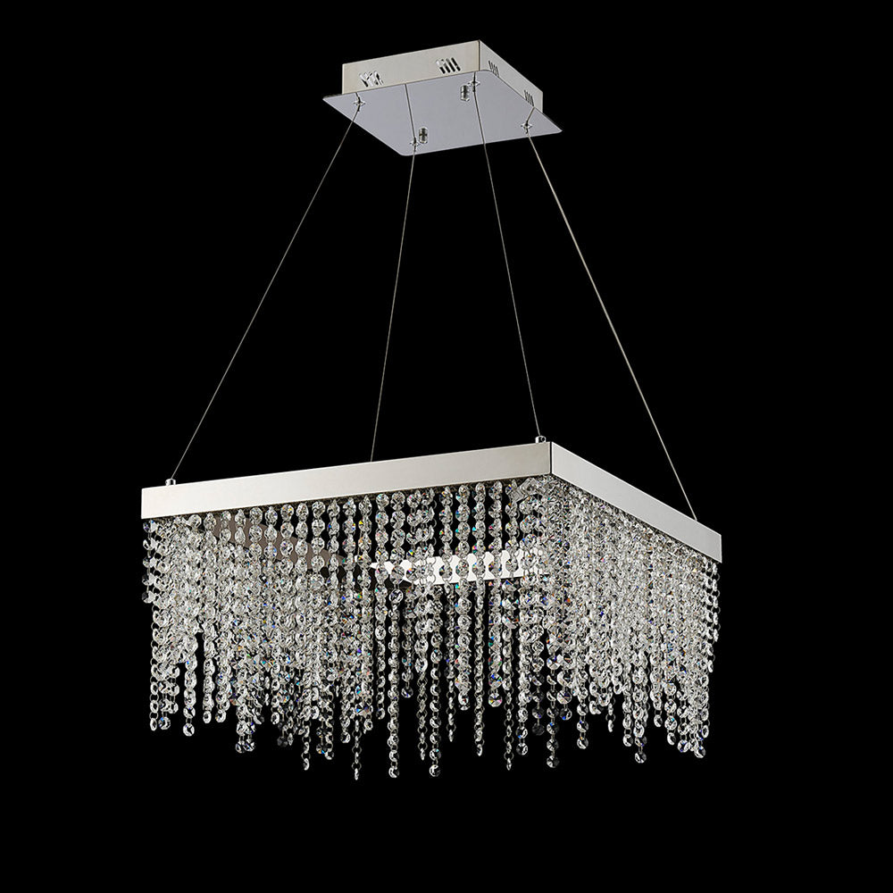 Diyas Bano Square Pendant Light in Polished Chrome with Crystal
