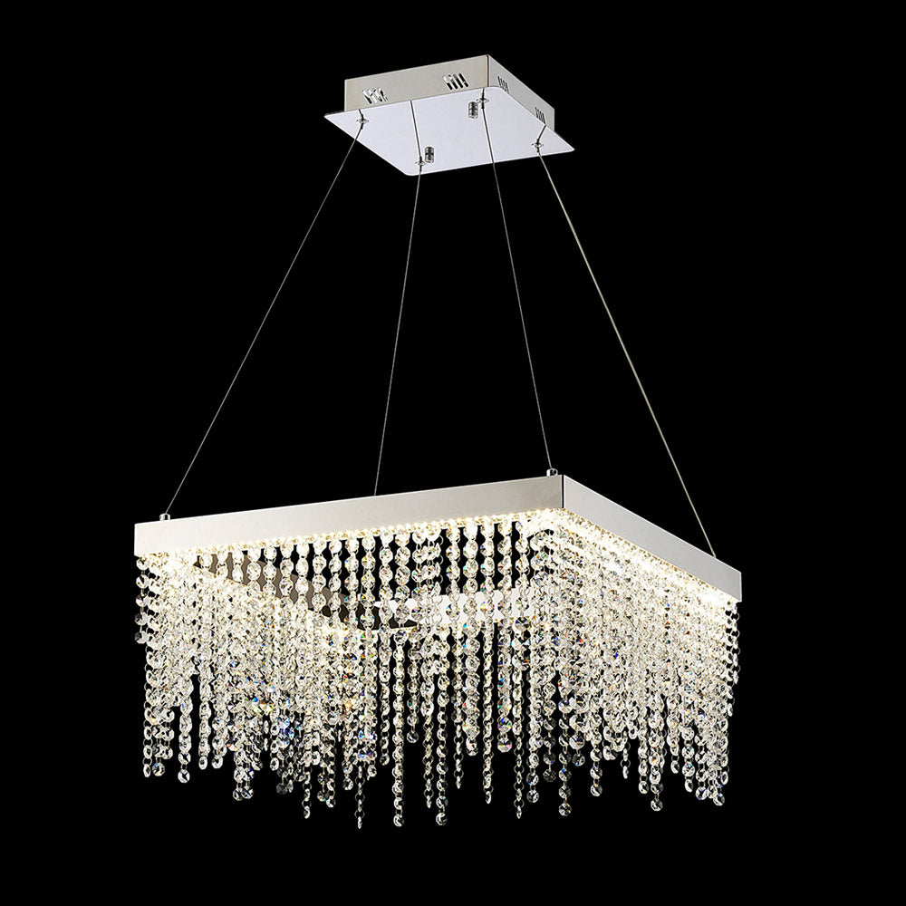 Diyas Bano Square Pendant Light in Polished Chrome with Crystal