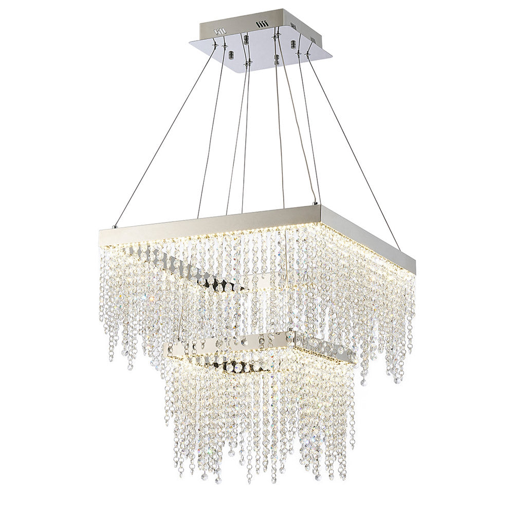Diyas Bano 2 Tier Square Pendant Light in Polished Chrome with Crystal