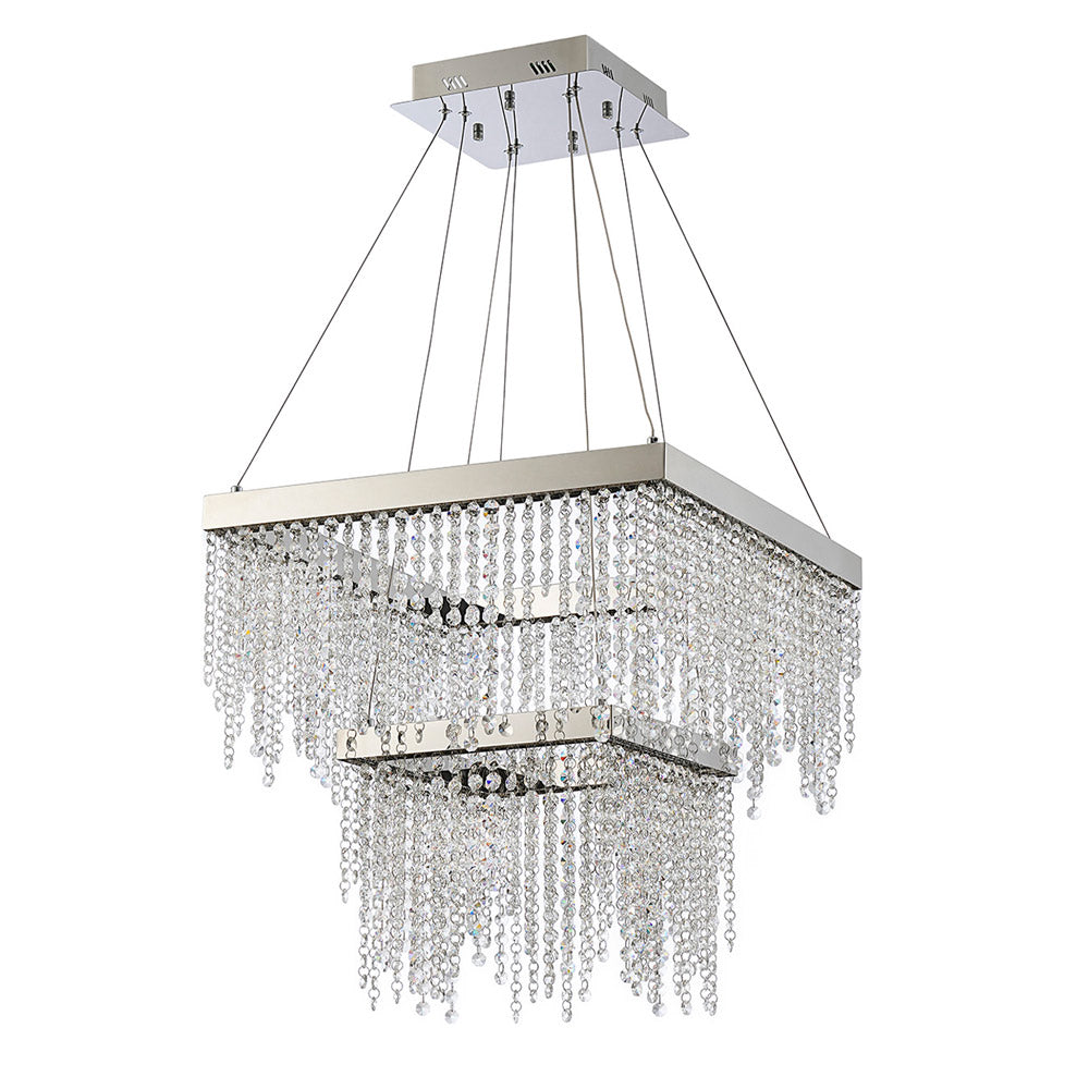 Diyas Bano 2 Tier Square Pendant Light in Polished Chrome with Crystal