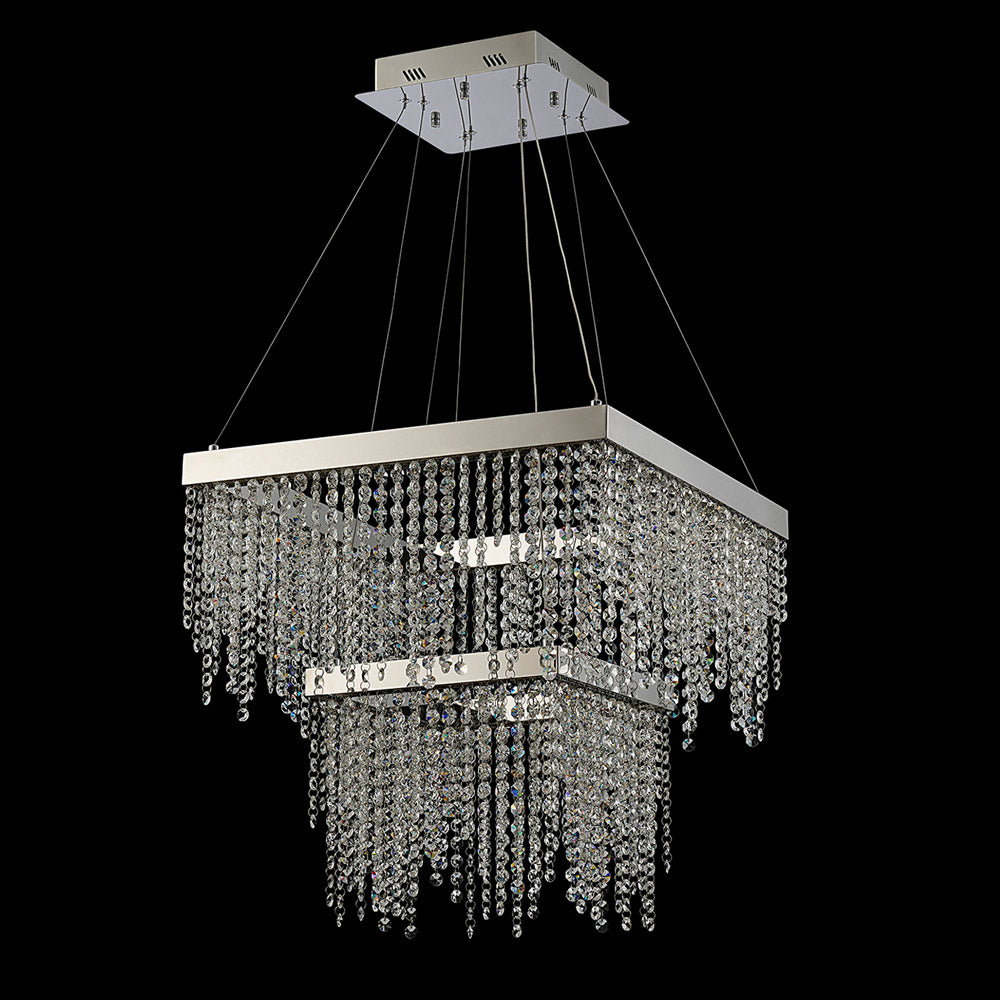 Diyas Bano 2 Tier Square Pendant Light in Polished Chrome with Crystal