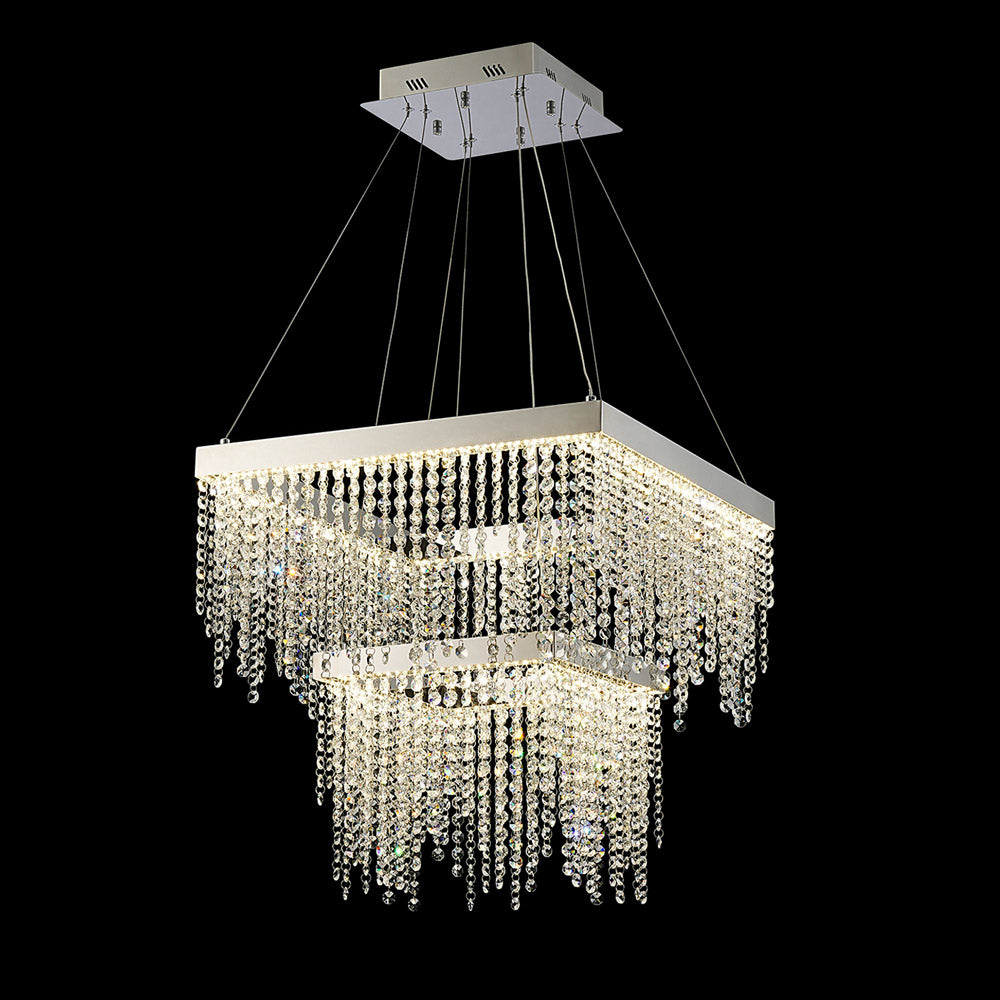 Diyas Bano 2 Tier Square Pendant Light in Polished Chrome with Crystal