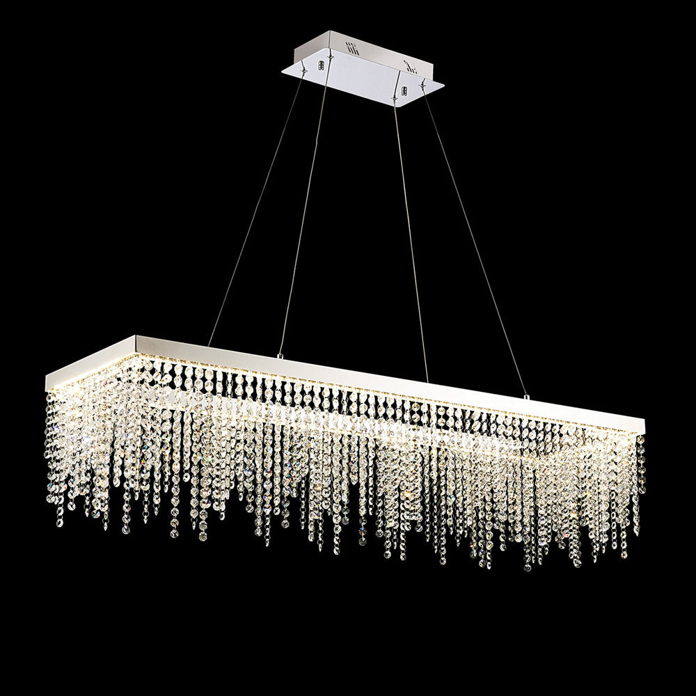 Diyas Bano Rectangular Pendant Light in Polished Chrome with Crystal