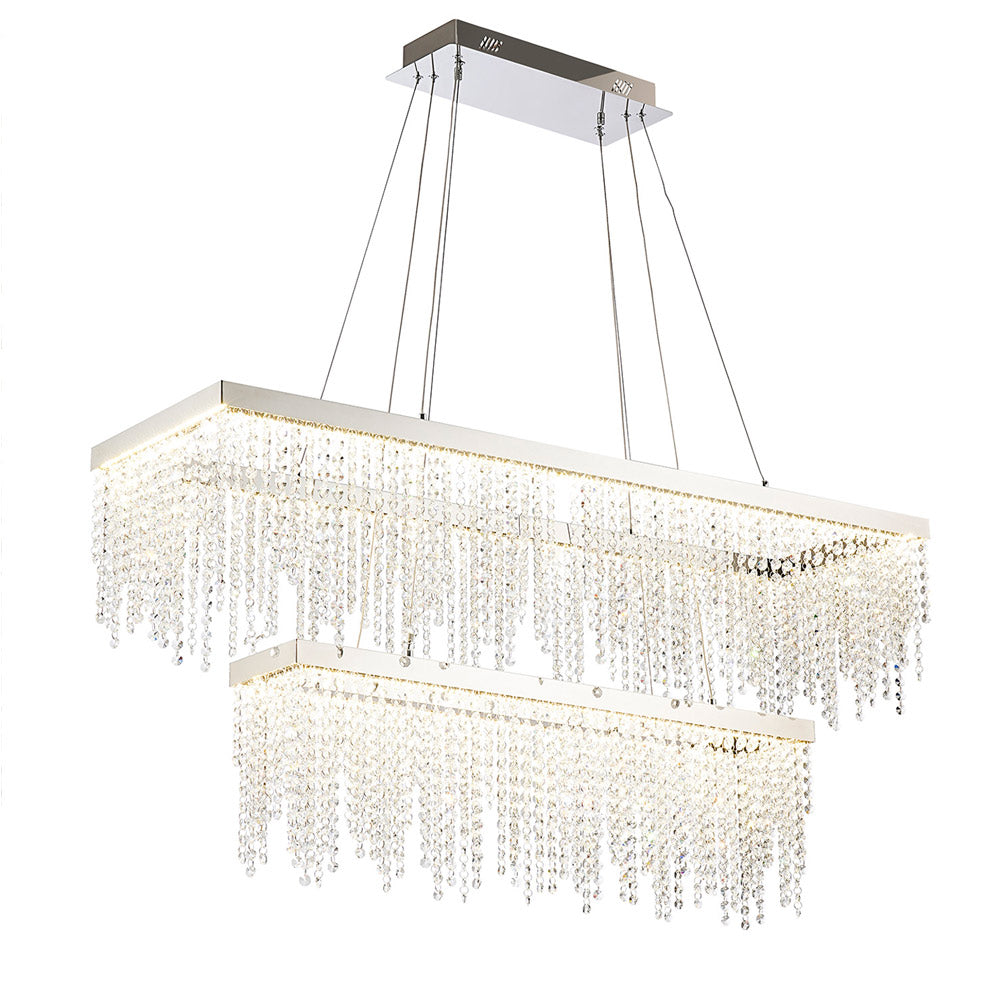 Diyas Bano 2 Tier Rectangular Pendant Light in Polished Chrome with Crystal