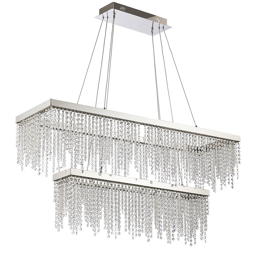 Diyas Bano 2 Tier Rectangular Pendant Light in Polished Chrome with Crystal