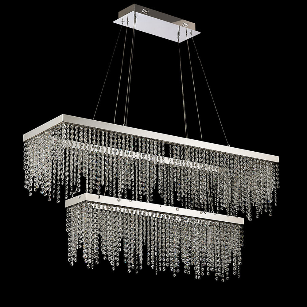 Diyas Bano 2 Tier Rectangular Pendant Light in Polished Chrome with Crystal