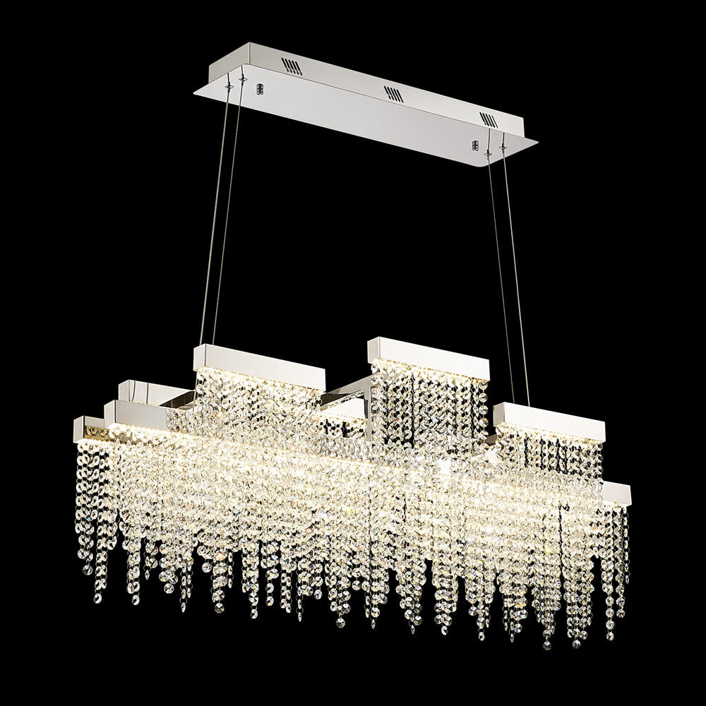 Diyas Bano 3 Light Linear Pendant Light in Polished Chrome with Crystal