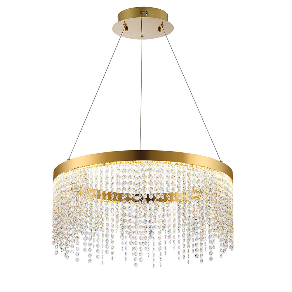 Diyas Bano Round Dimmable Pendant Light in French Gold with Crystal