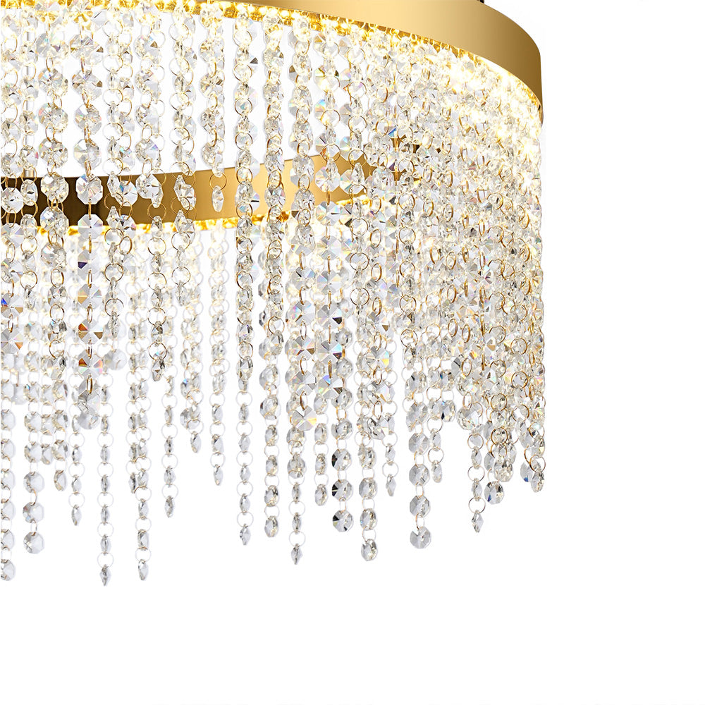Diyas Bano Round Dimmable Pendant Light in French Gold with Crystal