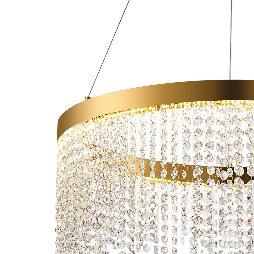 Diyas Bano Round Dimmable Pendant Light in French Gold with Crystal