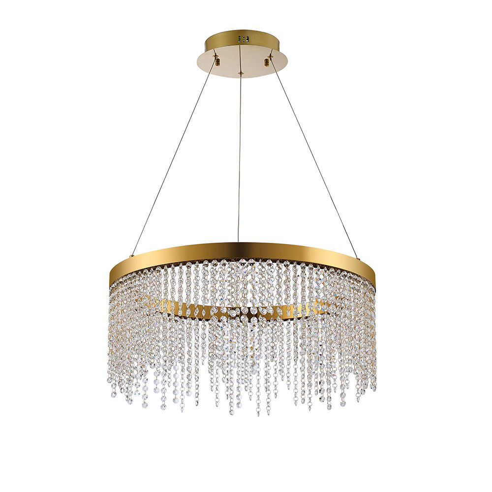 Diyas Bano Round Dimmable Pendant Light in French Gold with Crystal