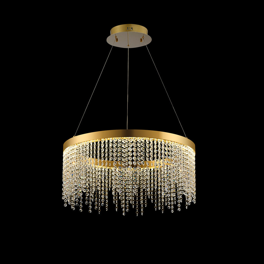 Diyas Bano Round Dimmable Pendant Light in French Gold with Crystal