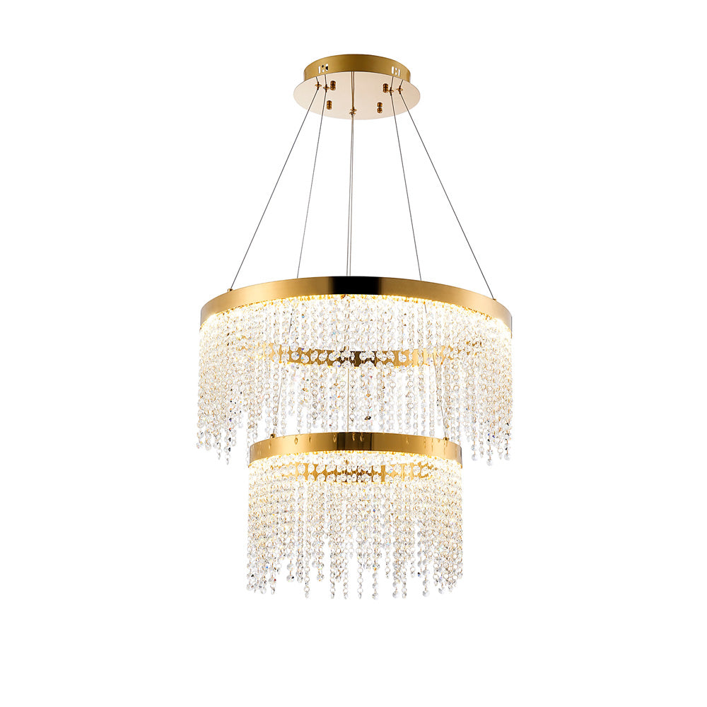 Diyas Bano 2 Light Round 2 Tier Pendant Light in French Gold with Crystal