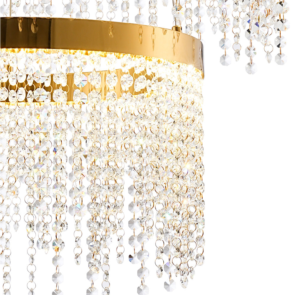 Diyas Bano 2 Light Round 2 Tier Pendant Light in French Gold with Crystal