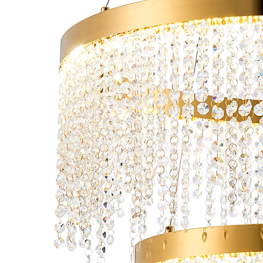 Diyas Bano 2 Light Round 2 Tier Pendant Light in French Gold with Crystal