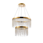 Diyas Bano 2 Light Round 2 Tier Pendant Light in French Gold with Crystal