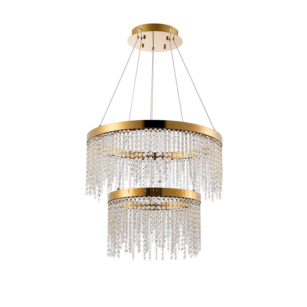 Diyas Bano 2 Light Round 2 Tier Pendant Light in French Gold with Crystal