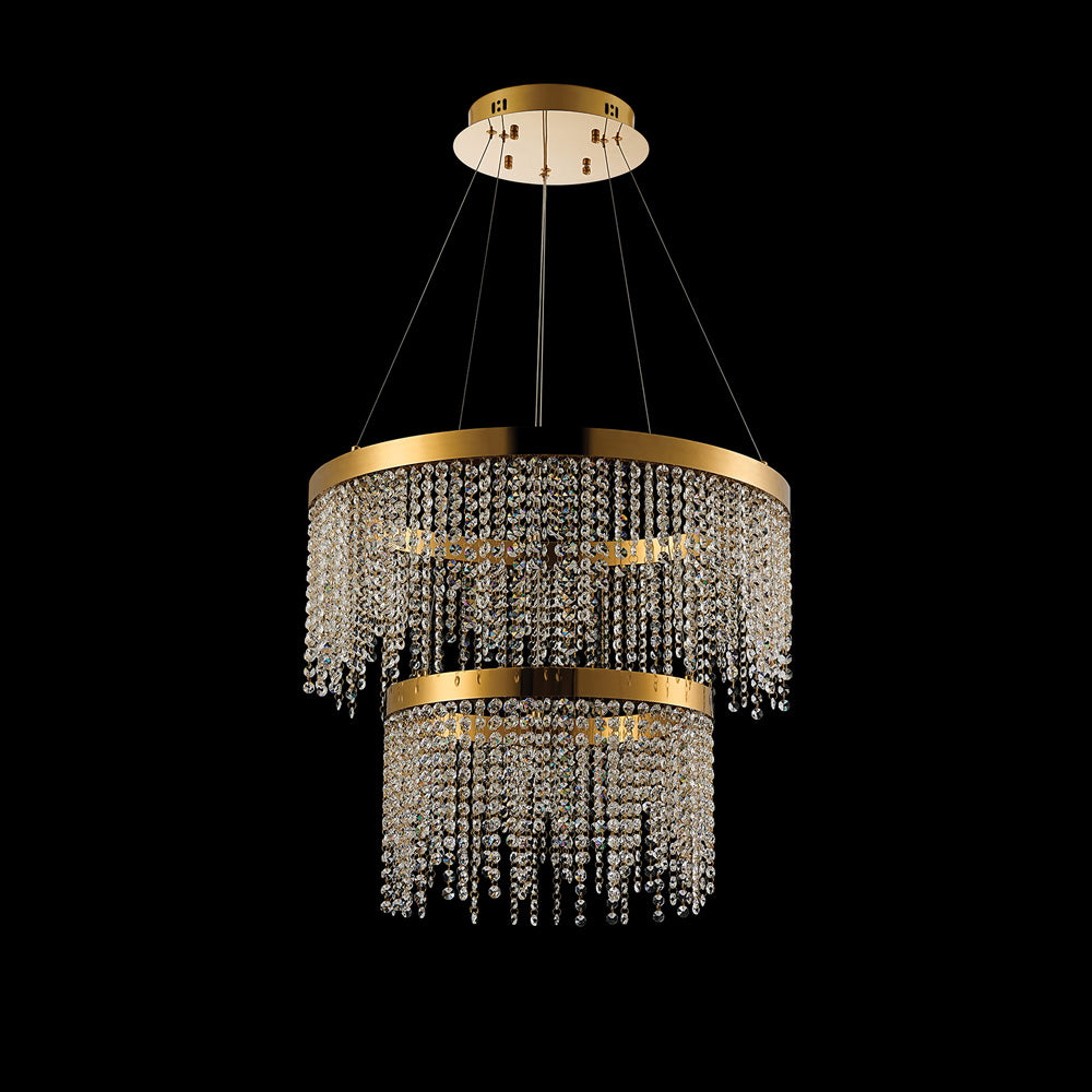 Diyas Bano 2 Light Round 2 Tier Pendant Light in French Gold with Crystal