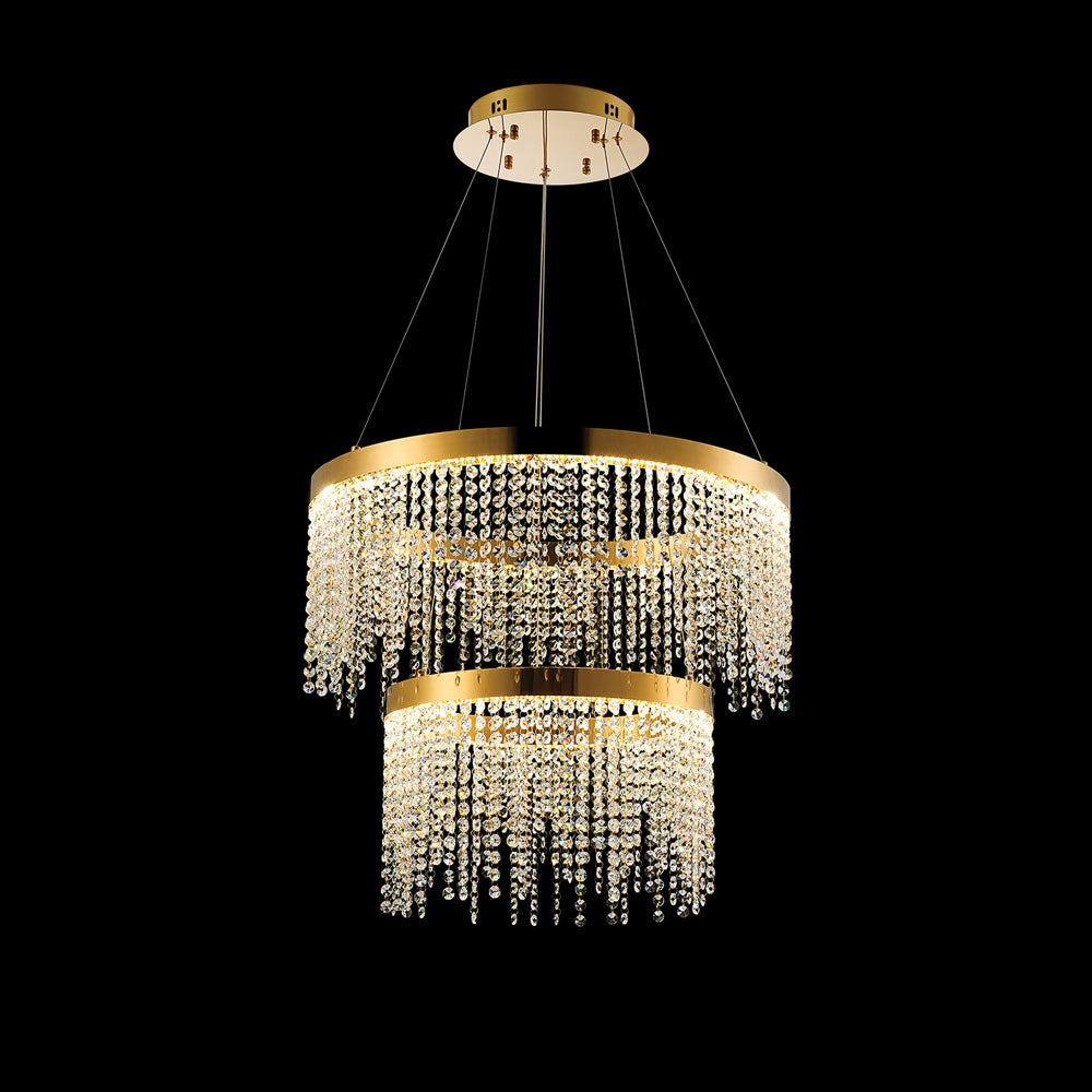 Diyas Bano 2 Light Round 2 Tier Pendant Light in French Gold with Crystal