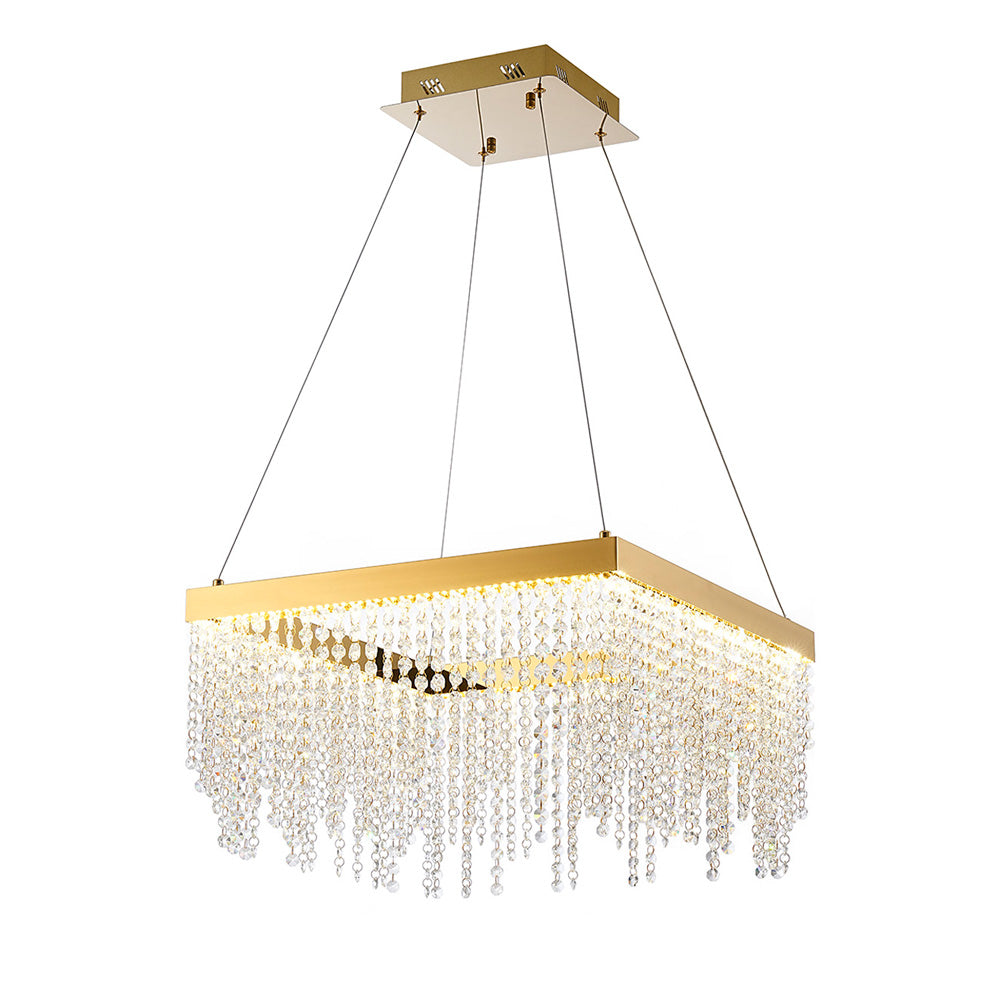 Diyas Bano Square Dimmable Pendant Light in French Gold with Crystal