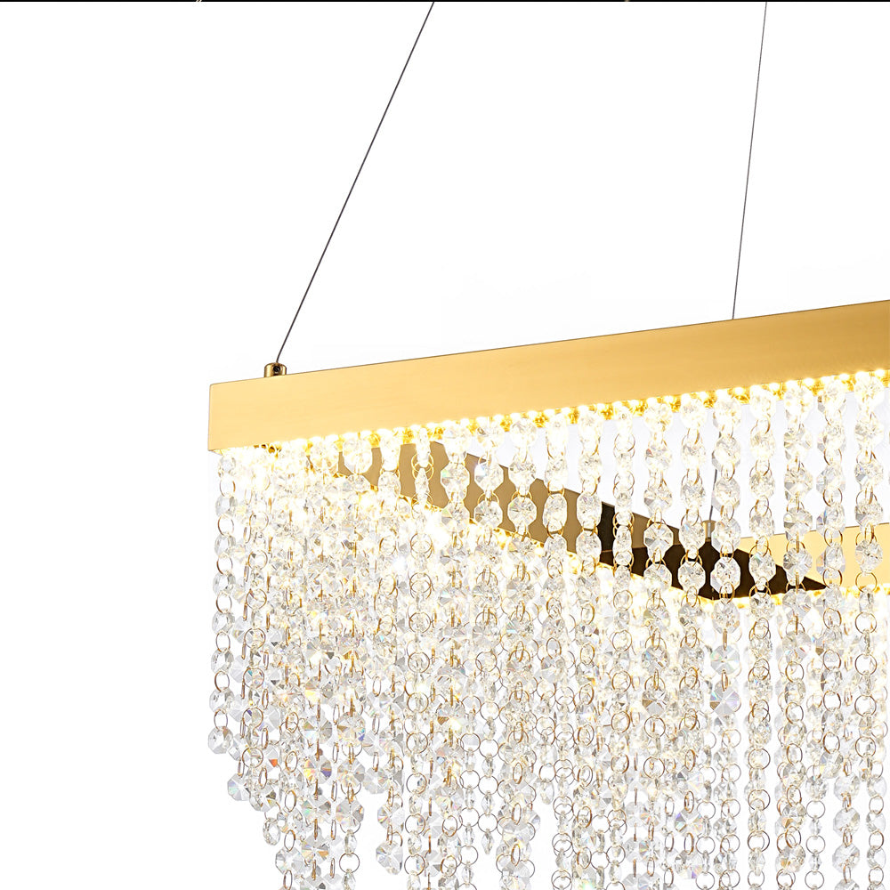 Diyas Bano Square Dimmable Pendant Light in French Gold with Crystal