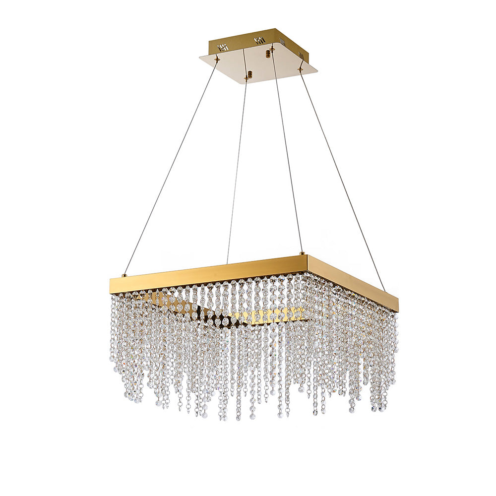 Diyas Bano Square Dimmable Pendant Light in French Gold with Crystal
