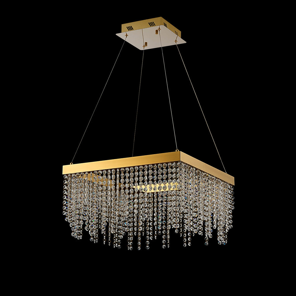 Diyas Bano Square Dimmable Pendant Light in French Gold with Crystal
