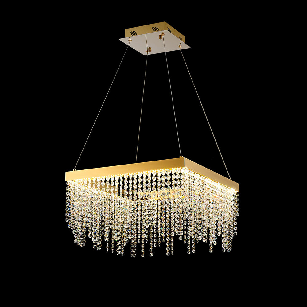 Diyas Bano Square Dimmable Pendant Light in French Gold with Crystal