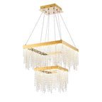 Diyas Bano 2 Light Square 2 Tier Pendant Light in French Gold with Crystal