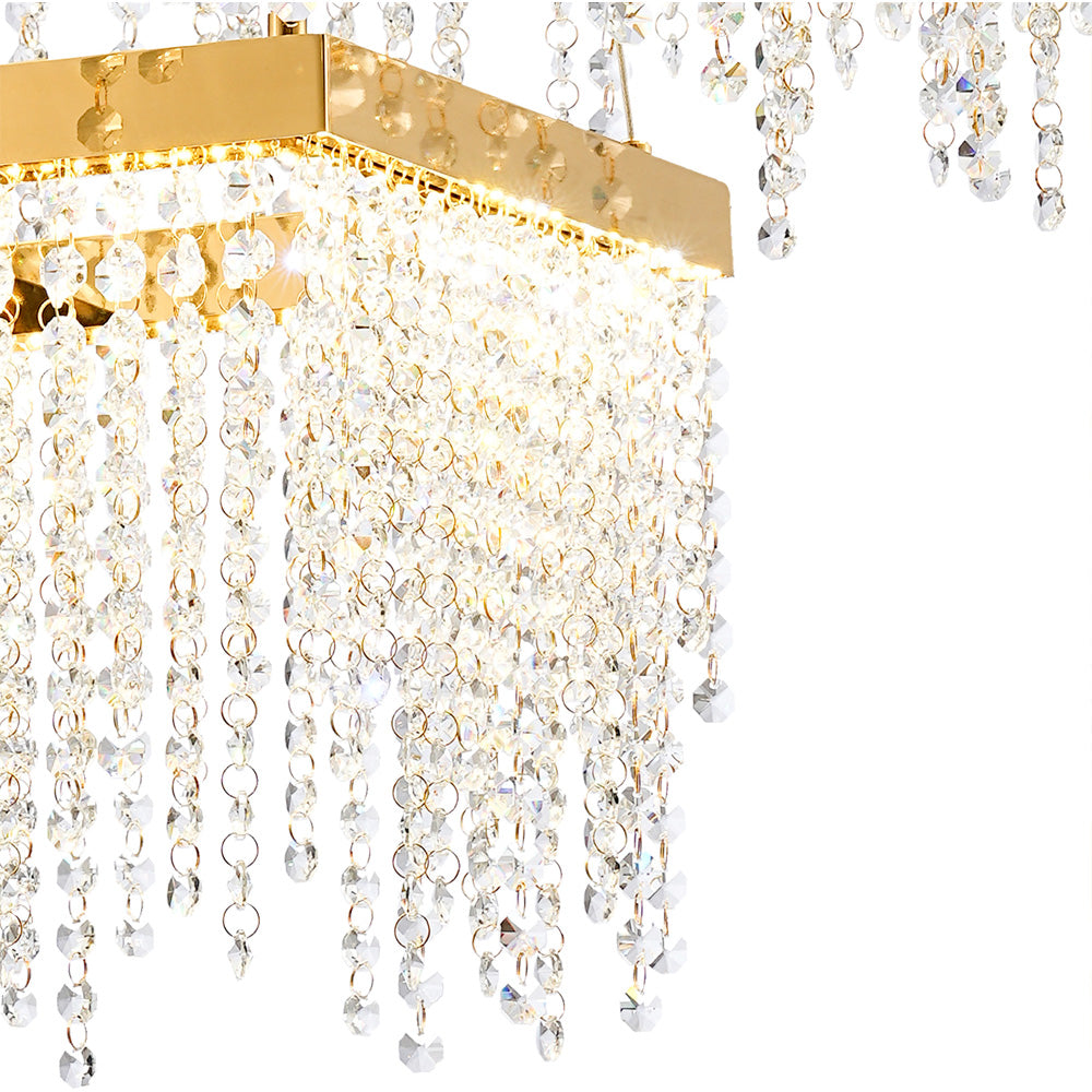 Diyas Bano 2 Light Square 2 Tier Pendant Light in French Gold with Crystal