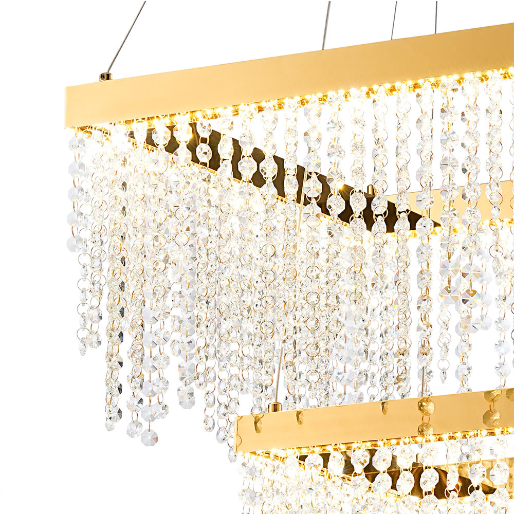 Diyas Bano 2 Light Square 2 Tier Pendant Light in French Gold with Crystal
