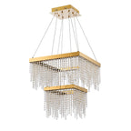 Diyas Bano 2 Light Square 2 Tier Pendant Light in French Gold with Crystal